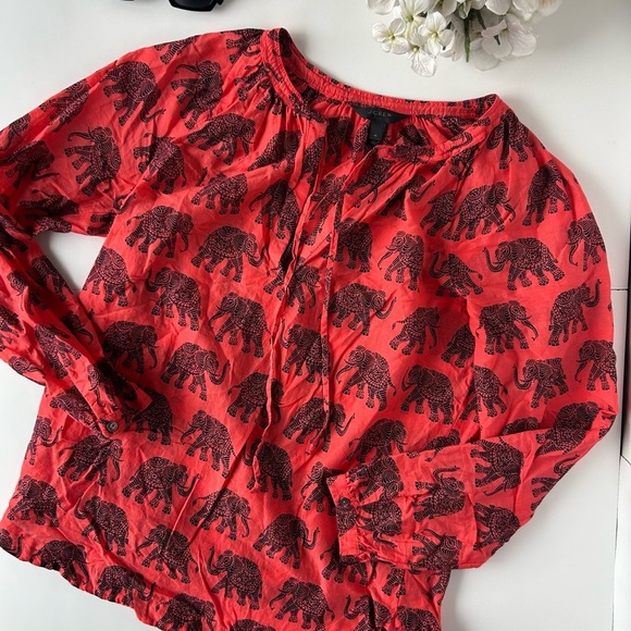 J. Crew Coral Tie Neck Top in Paisley Elephant. - Picture 4 of 6
